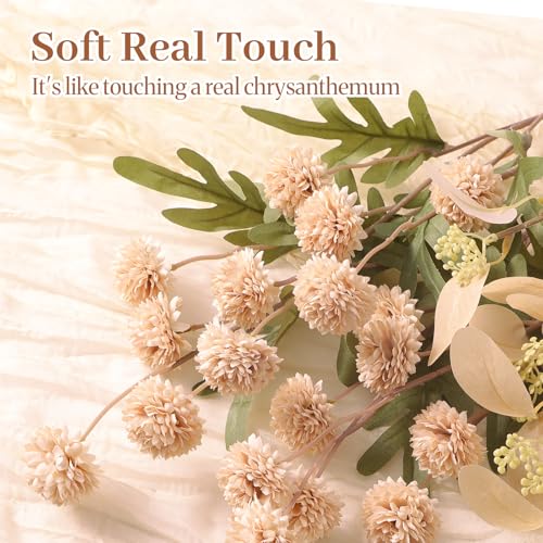 32 Pcs Beige Faux Silk Mums (Beige)