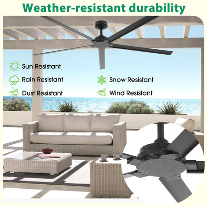 84" Outdoor Ceiling Fan With Remote (Black / 84-inch)