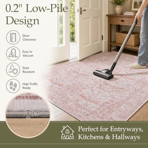 Entryway Rug 2x3 Washable Vintage Floral Rug (Blush Pink / 2' x 3' (Rectangular))