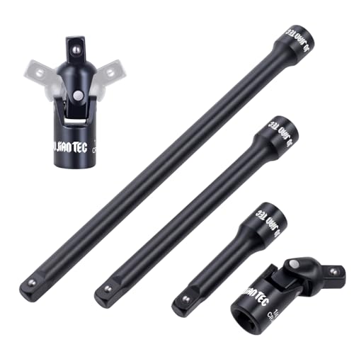 4-Piece 1/2-Inch Drive Impact Extension Bar and Universal Joint Set, 3-Inch, 5-Inch, and 10-Inch Sizes, CR-V Steel, Manganese Phosphate Finished