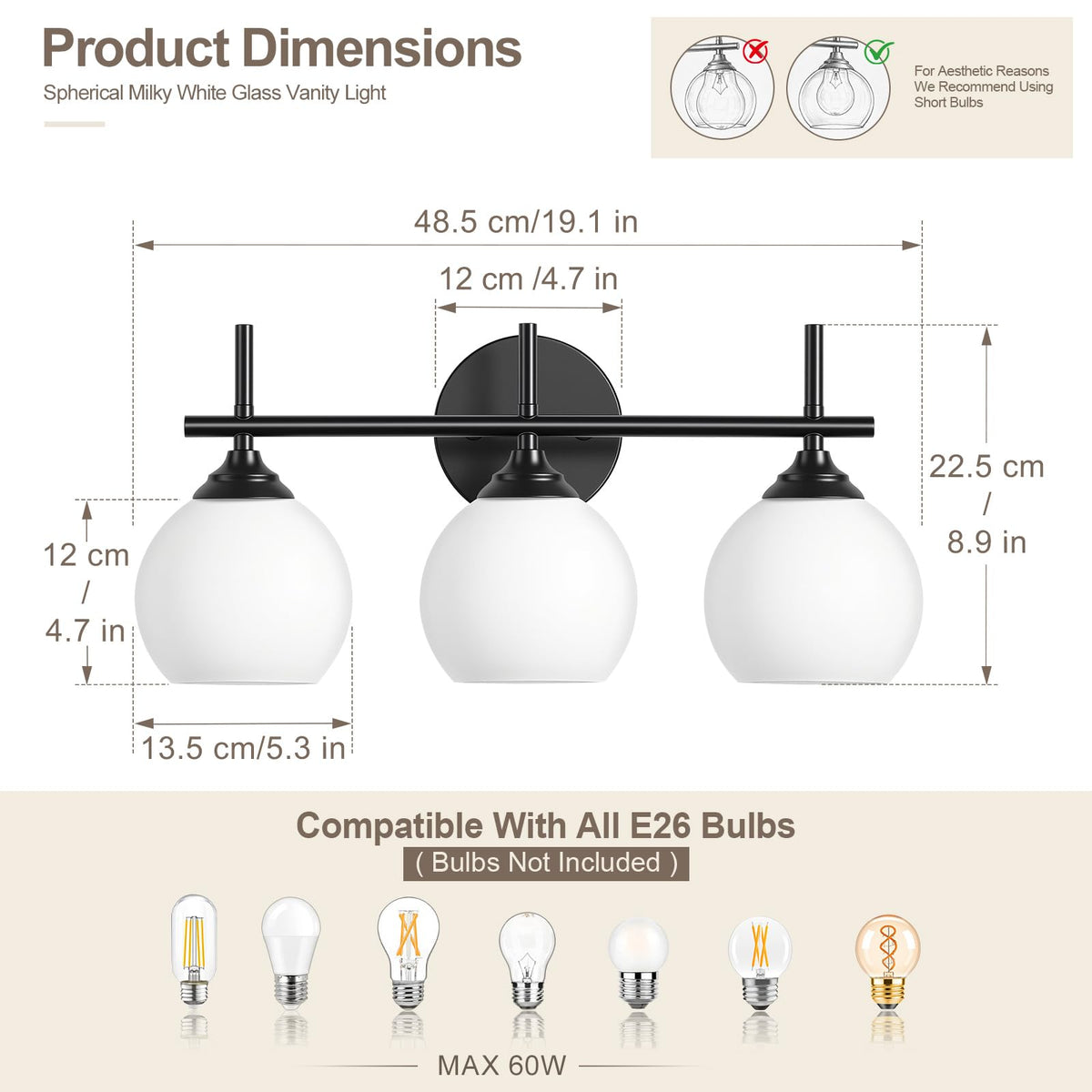3 Light Bathroom Light Fixtures (Black / 3-Light)