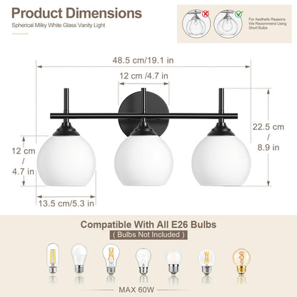 3 Light Bathroom Light Fixtures (Black / 3-Light)