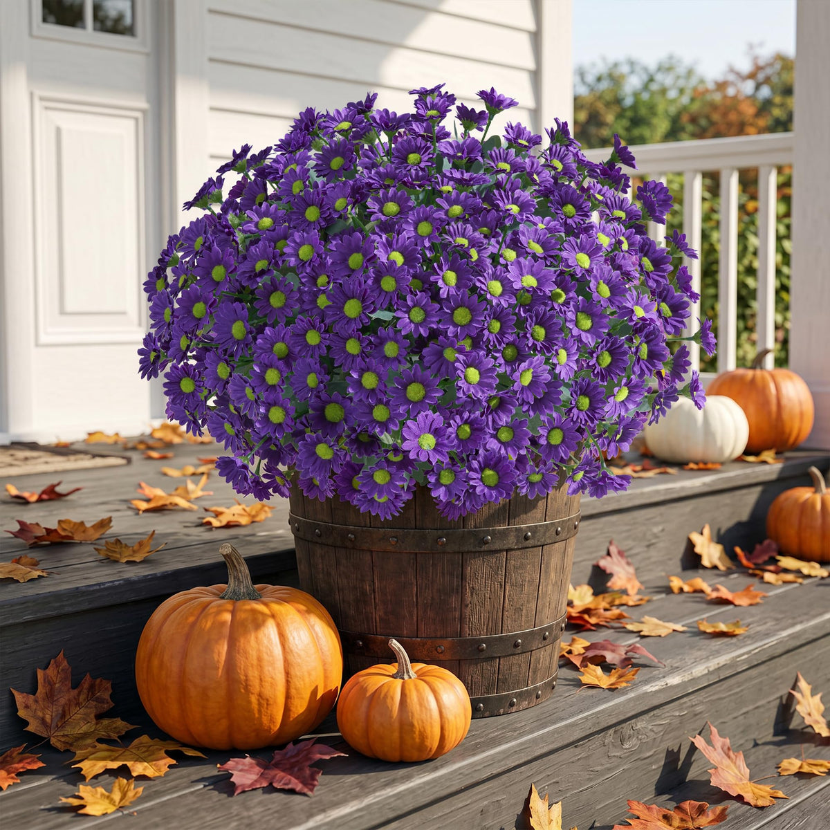 Artificial Mums for Outdoors Fall Decor (Purple / 10.6 inch)