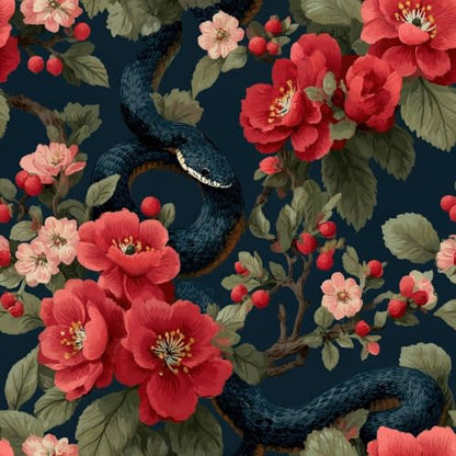 Dark Snake Floral Wallpaper