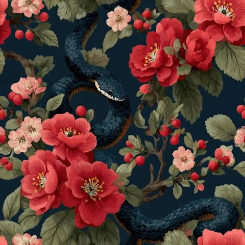 Dark Snake Floral Wallpaper