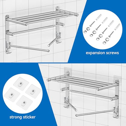 Retractable Towel Rack for Bathroom Stainless Steel Extendable Towel Shelf with 180° Swing Arms Wall (Silvery)