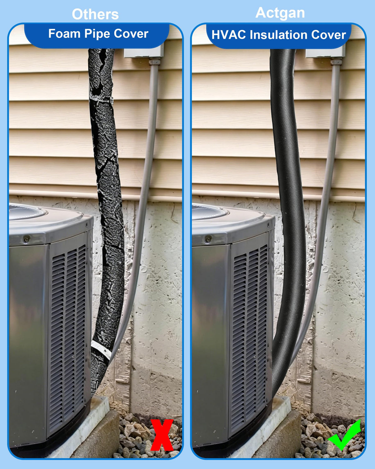 HVAC Pipe Insulation Cover 72"x10.2" AC Line Set Sleeve (Black / 72"X10.2"-2P)