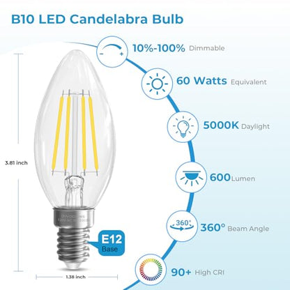 Candelabra Light Bulbs 60 watt Equivalent (24 Pack - 6w / Daylight)