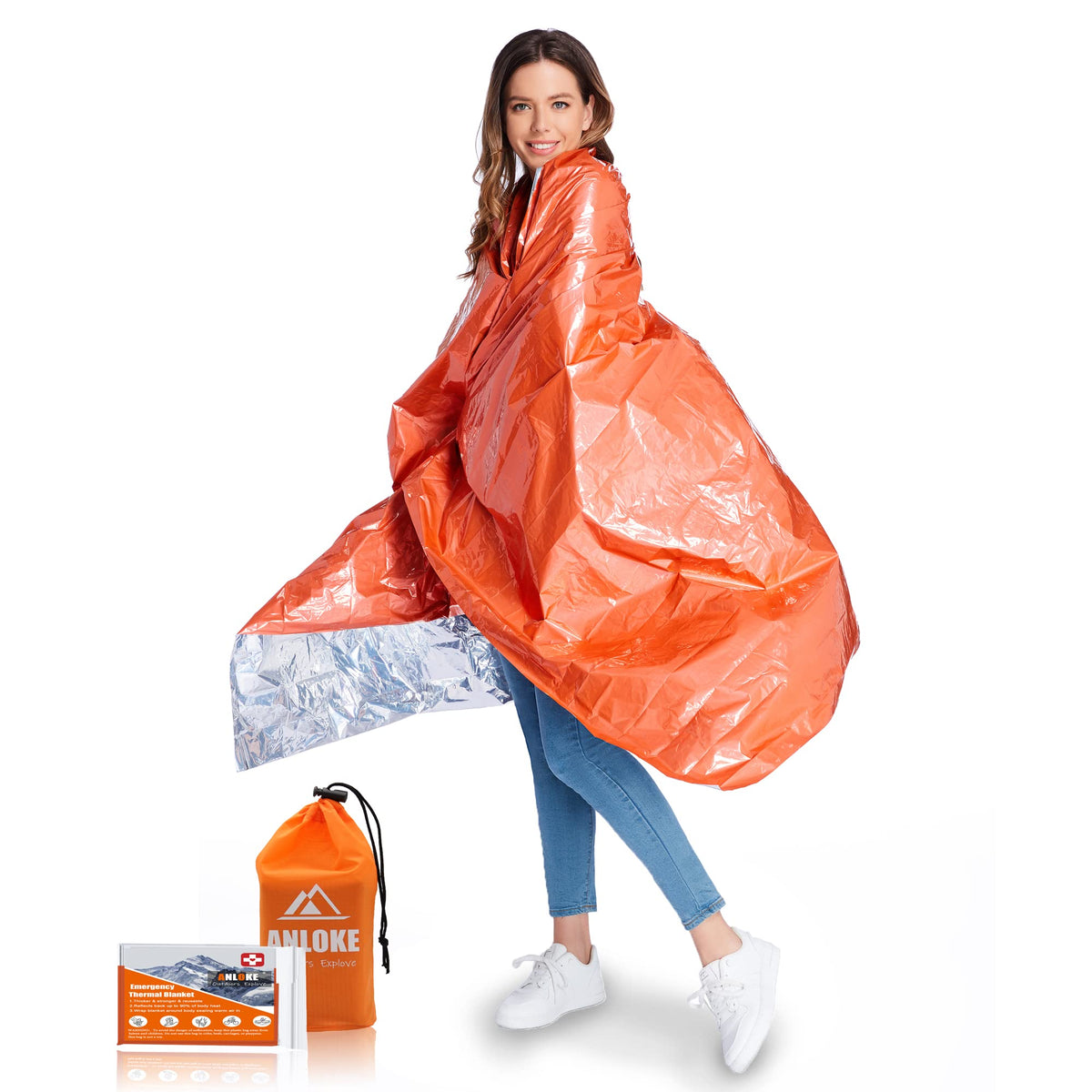 Emergency Blanket Mylar Thermal Blanket (Orange-4 Pack)