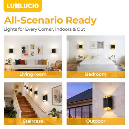 Black Up & Down Modern Indoor Outdoor LED Wall Sconce (Black&Gold / 1 pack)