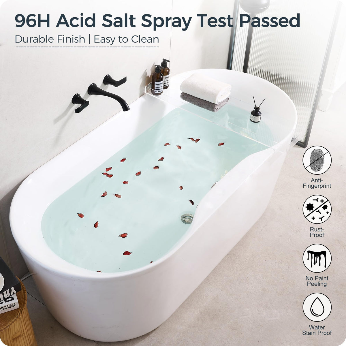 Black Wall Mount Tub Filler (Matte Black - Modern)