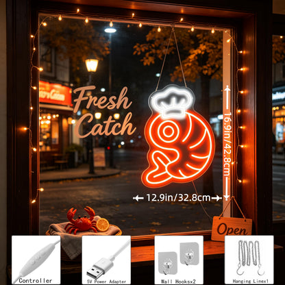 Chef Shrimp LED Neon Sign Seafood Graphic Wall Decor Restaurant (Shrimp)