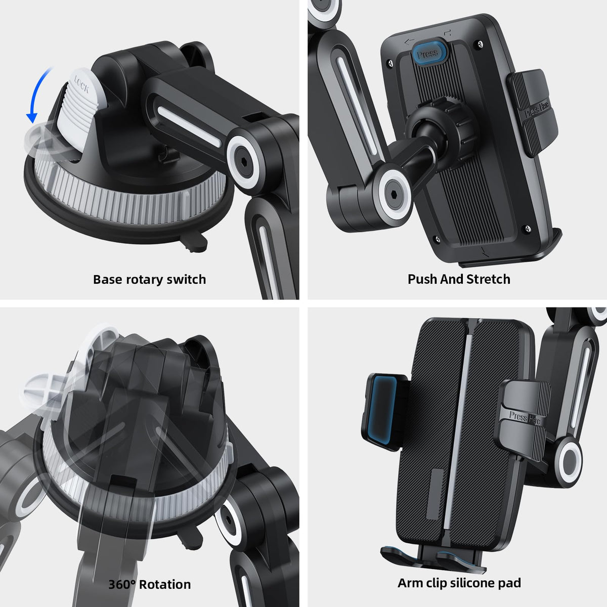 Suction Cup Car Phone Mount Dash Mounted Holders Windshield Phone Mount with 360° Rotation Stable Phone Holders for Your Car with Military