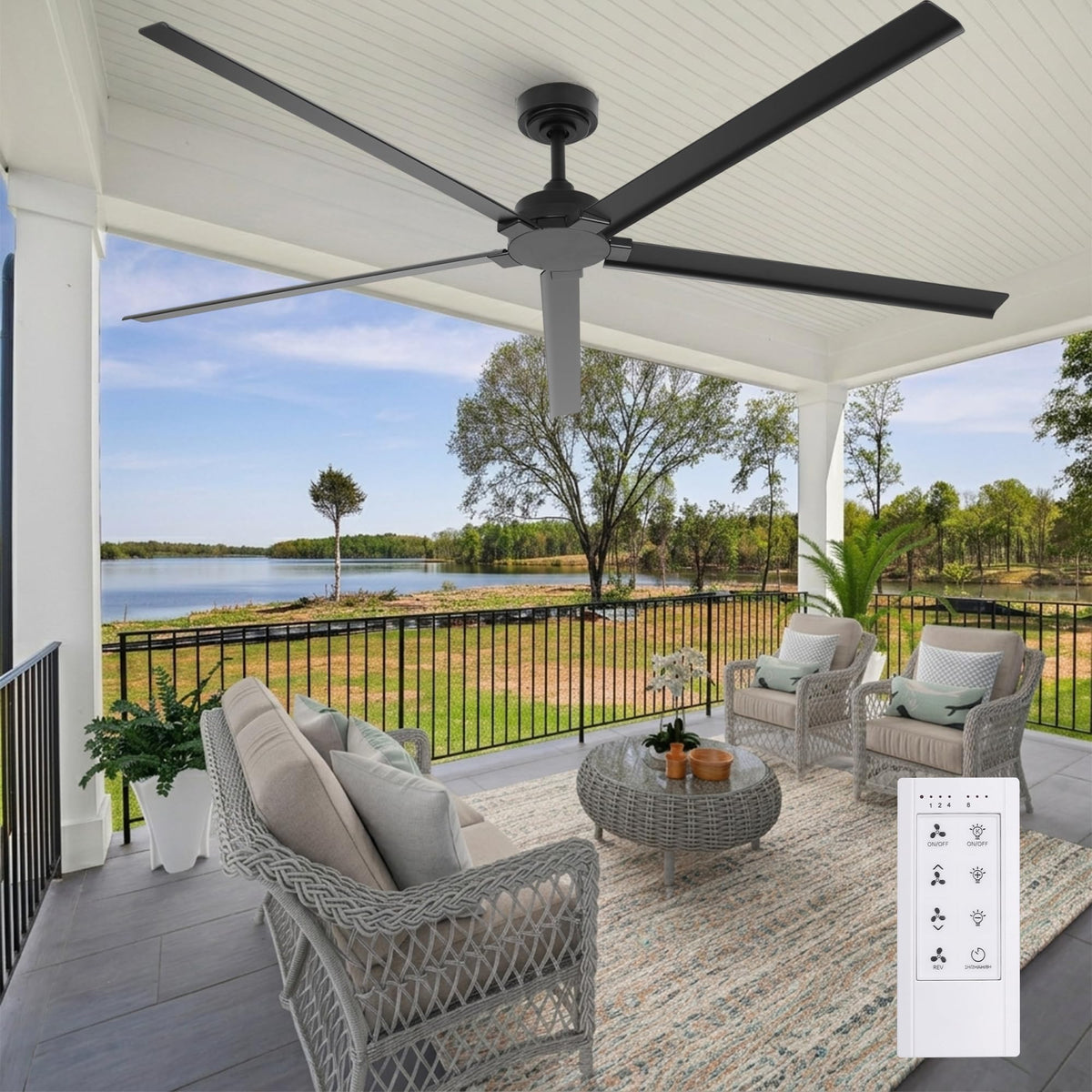 72" Outdoor Ceiling Fan With Remote (Black / 72-inch)