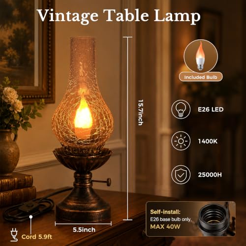 Vintage Table Lamp with Flame Bulb