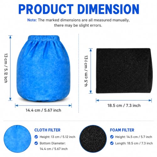 VRC2 Cloth Vacuum Filters + VFF21 Foam Filters Compatible with Vacmaster 1.5