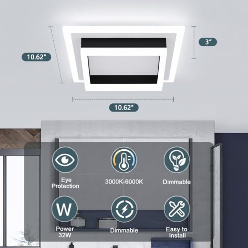 Square Modern LED Ceiling Light (White&Black / 10.62 Inches)