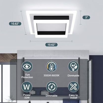 Square Modern LED Ceiling Light (White&Black / 10.62 Inches)