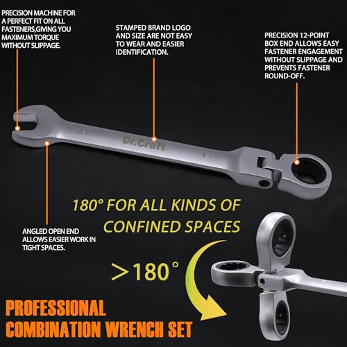 Dr.Craft 8 Piece Ratcheting Wrench Set Metric SAE CR