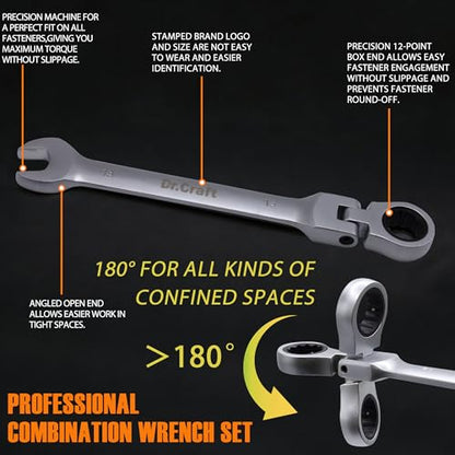 Dr.Craft 8 Piece Ratcheting Wrench Set Metric SAE CR