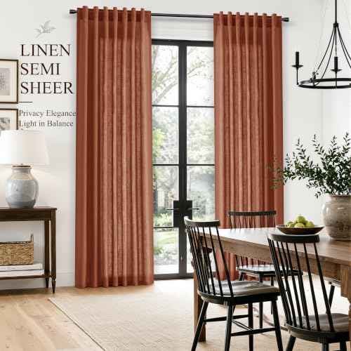 Terracotta Linen Curtains 108 Inches Long for Living Room 2 Panels (Terracotta / 52"W x 108"L (Pack of 2))