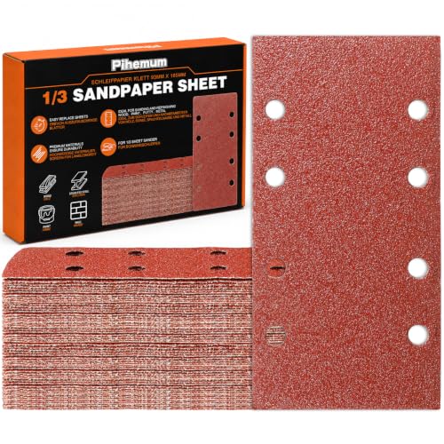 65 PCS 1 3 Sandpaper Sheets 40 Grit 8 Hole (GRIT 40 / 3.6 x 7.3 INCH)