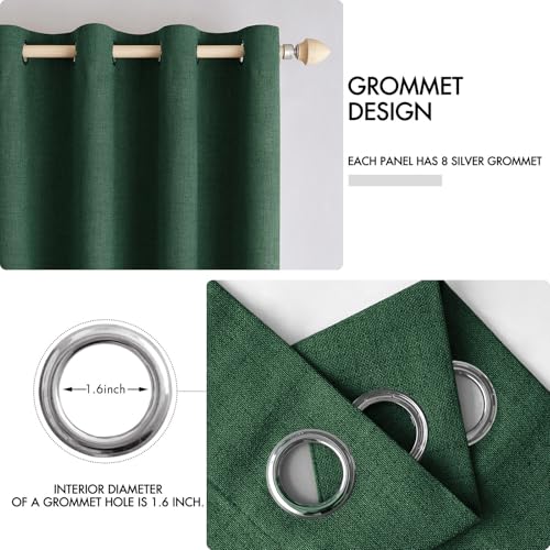 100% Blackout Linen Curtains for Bedroom 52x54 Inches Emerald Green (Emerald Green / 52"W x 54"L (Pack of 2))