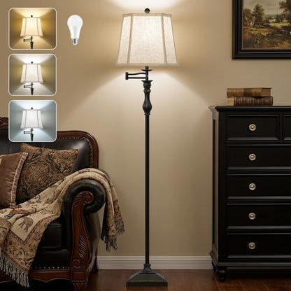 62" Floor Lamps for Living Room with 350°Adjustable Swing Arm & Dimmable Colors Temperature Bulb