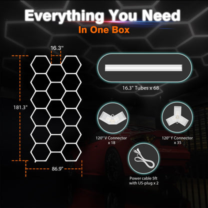 Dimmable Hexagon Garage Lights (17 HEX+NoBorder)