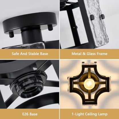 Modern Flush Mount Ceiling Light with Metal and Glass Frame