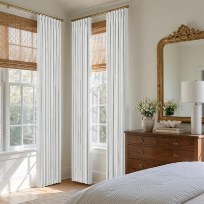 Snow White Pleated Linen 100% Blackout Curtains 100 Inches Long for Bedroom (Snow White / 50"W x 100"L (Pack of 2))