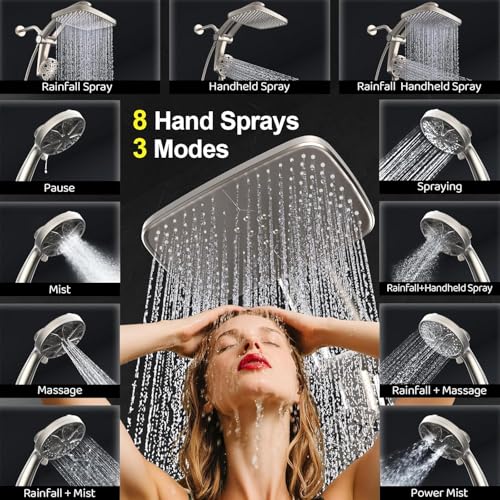 12 Inch High Pressure Rain Shower Head with Handheld Spray Combo (Brushed Nickel)
