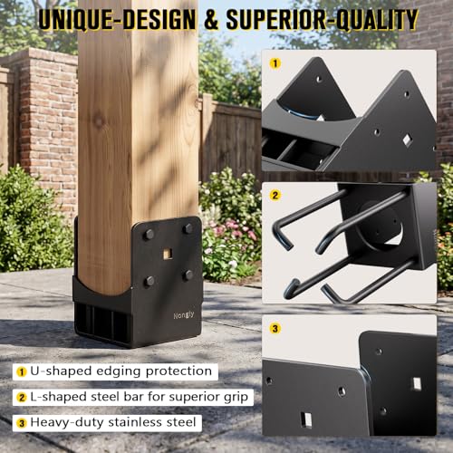 U Shape Post Base with Air Flow Channel Concrete Post Anchor Heavy Duty Stainless Steels 6x6 (6x6)
