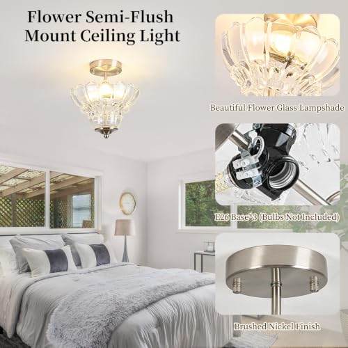 Semi Flush Mount Light with Floral Shade
