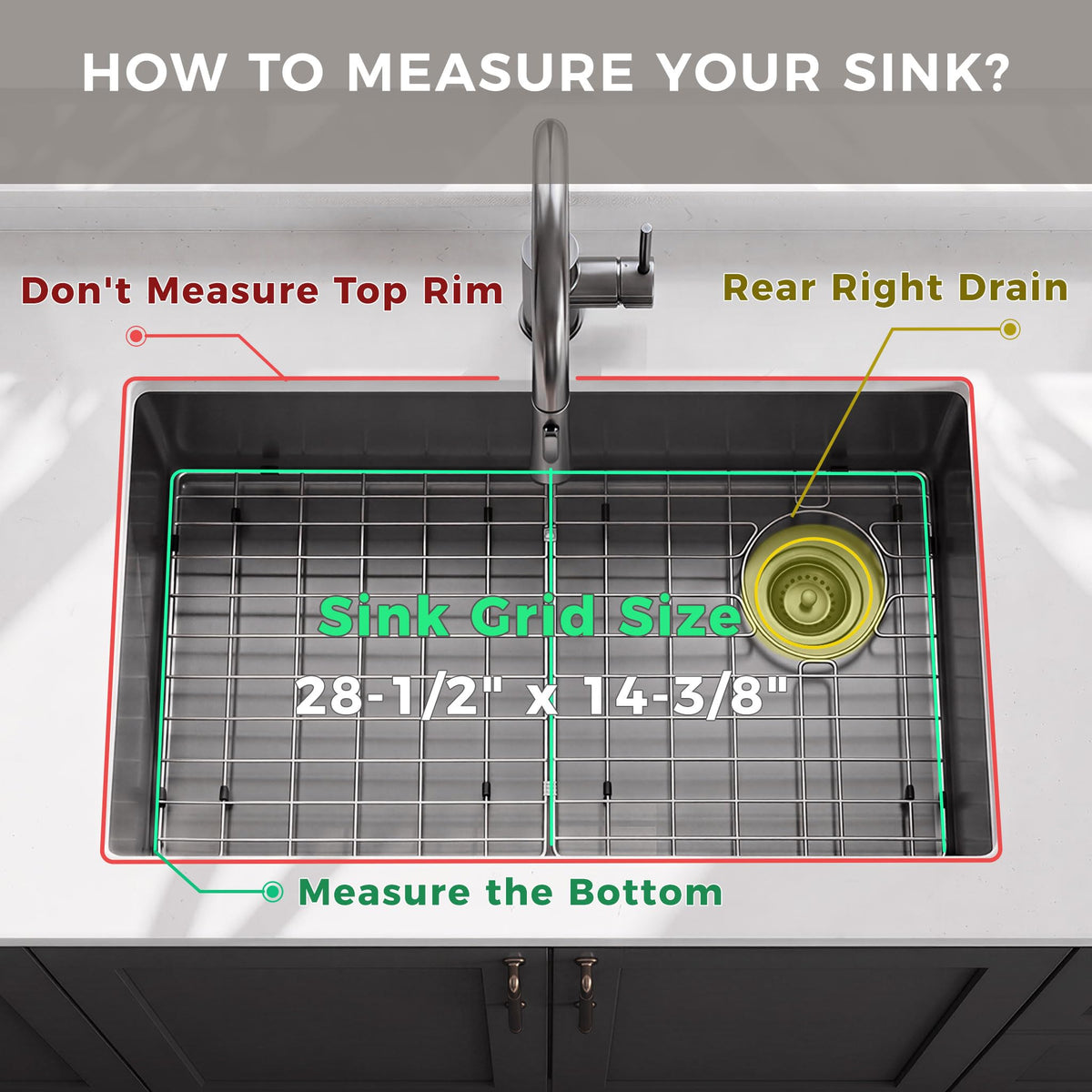 Stainless Steel Detachable Sink Grid (28-1/2" x 14-3/8" Rear Right Drain)