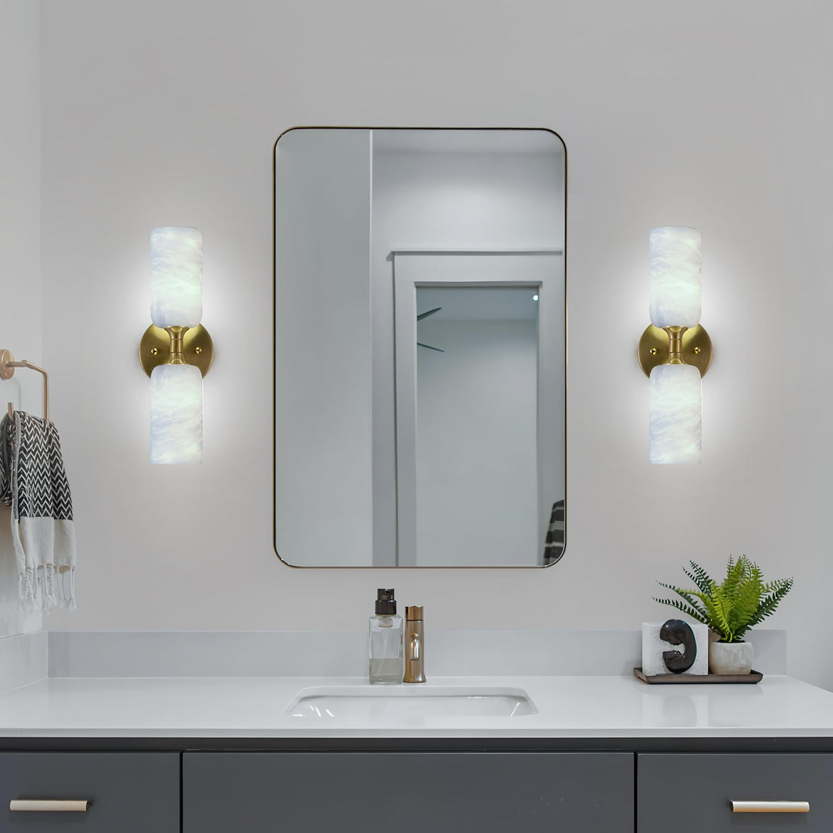 14in Modern Natural Alabaster Wall Sconce