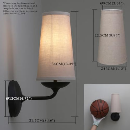 Vintage Wall Sconces Hardwired Boho Brass Finished Wall Lamps with Natural Linen Fabric Lampshade