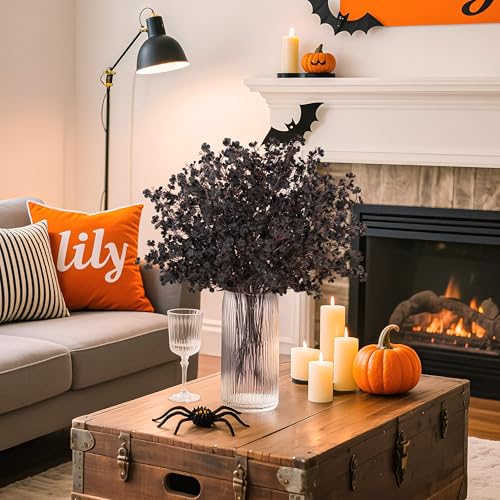 10Pcs Halloween Flowers Artificial Floral Stems for Gothic Decor (Black)