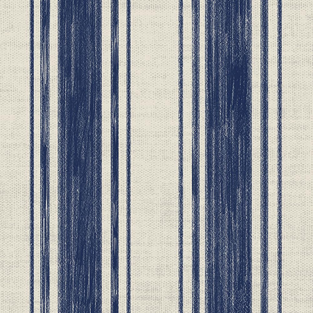 Wallpaper Peel and Stick Blue and Cream White Striped 17.3"x393" Vintage Hand (Blue and Cream White / 17.3" x 393")