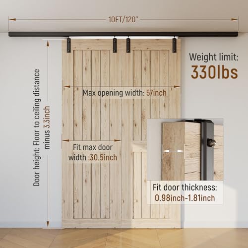 10FT 120'' Ceiling Mount Box Rail Barn Door Hardware Kit (10FT/120" for Double Door)