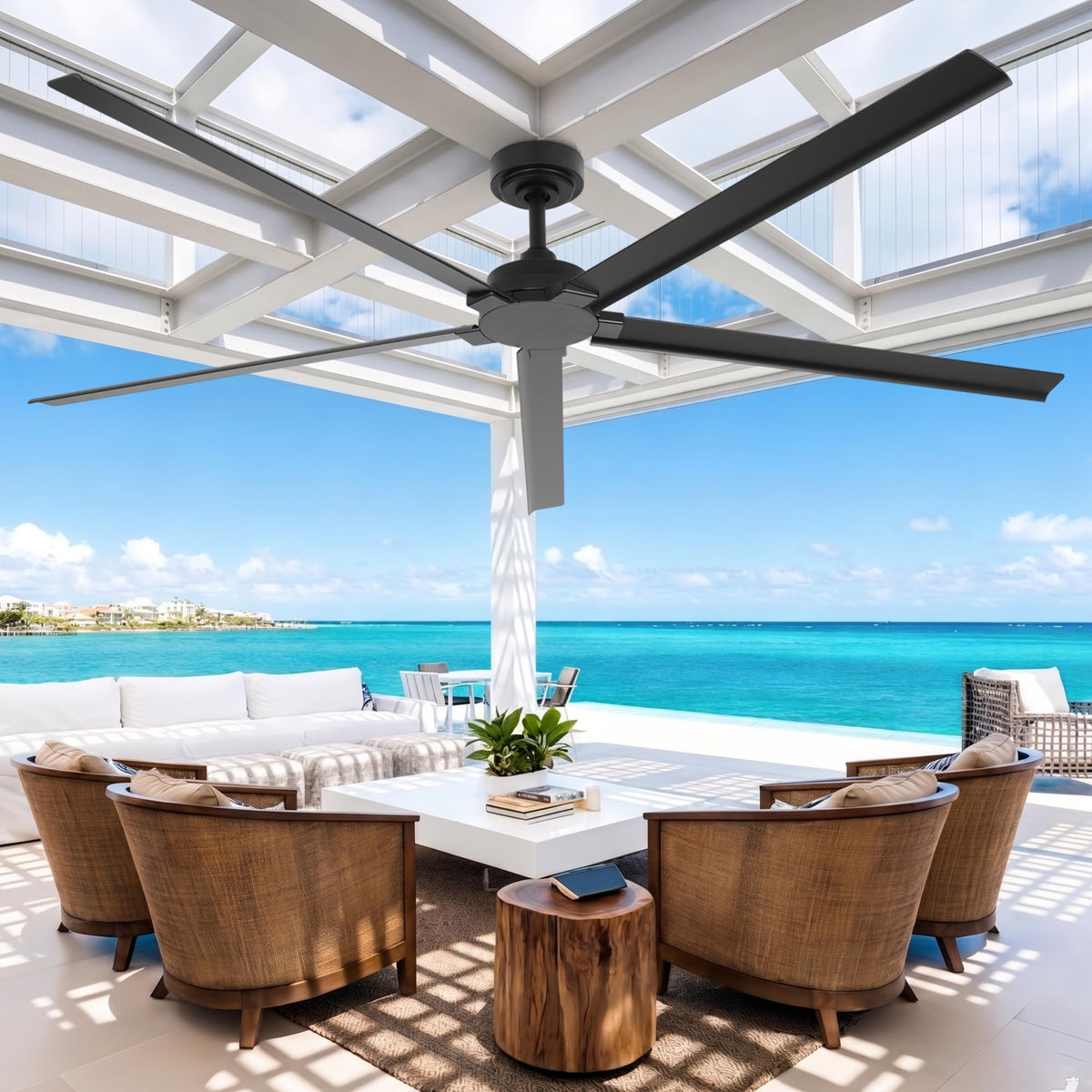 84" Outdoor Ceiling Fan With Remote (Black / 84-inch)