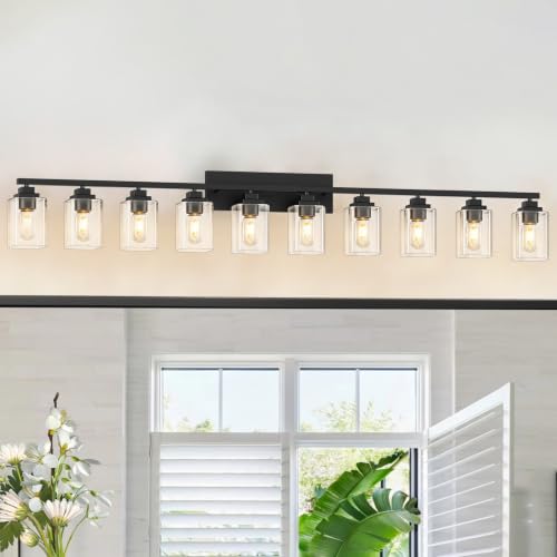 Matte Black Bathroom Light Fixtures (Black-Clear Shade / 10-Light)