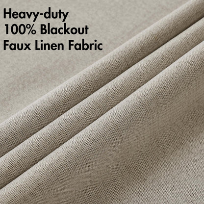 100% Blackout Linen Curtains for Bedroom 52x45 Inches Pebble Taupe (Pebble Taupe / 52"W x 45"L (Pack of 2))