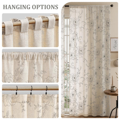 Boho Floral Curtains (Grey Floral / 52"W x 84"L (Pack of 2))