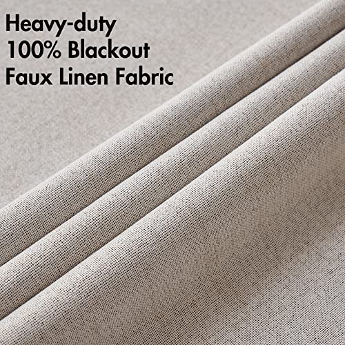 100% Blackout Linen Curtains for Bedroom 52x92 Inches Ivory (Ivory / 52"W x 92"L (Pack of 2))