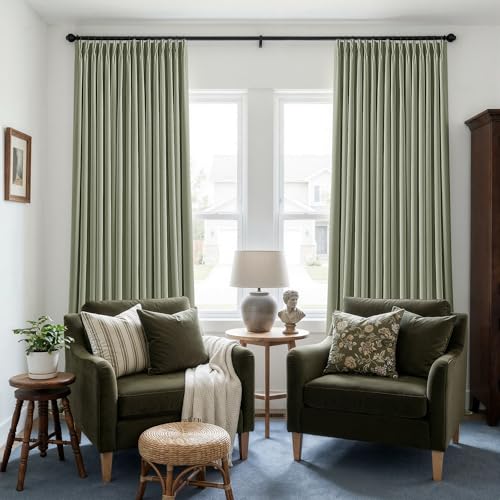 Sage Pleated Linen Blackout Curtains 96 Inch Long for Bedroom Living Room (Sage Green / 50"W x 96"L (Pack of 2))
