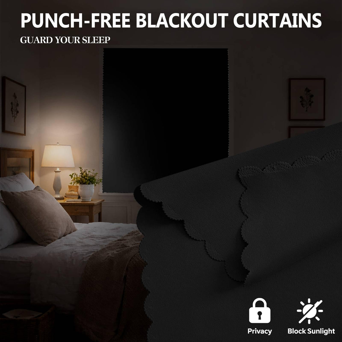 Adhesive Curtain Blackout Curtains for Privacy (Black / 59"W x 59"H)