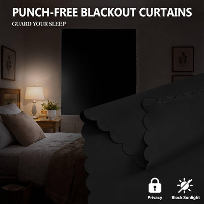 Adhesive Curtain Blackout Curtains for Privacy (Black / 59"W x 59"H)
