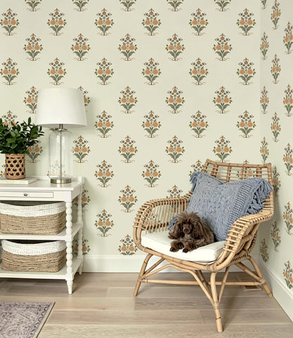 Vintage Floral Wallpaper Cottage Peel and Stick Wallpaper Retro Yellow Flower Contact Paper for Cabinets Drawers Farmhouse Removable Self (Beige and Yellow / 17.3" x 78.7")