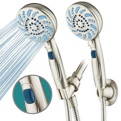 Seen-On-TV High Pressure 8-mode Handheld Shower Head - 2-mode Power Wash to Clean Tub, Tile & Pets, Stay-Clean Nozzles, Extra Long 6 ft. Stainless Steel Hose, Wall & Overhead Brackets, Modern